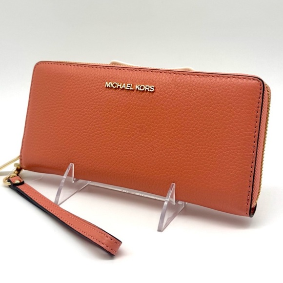 Michael Kors Large Jet Set Travel Continental Wallet Leather Sherbet - Picture 1 of 9